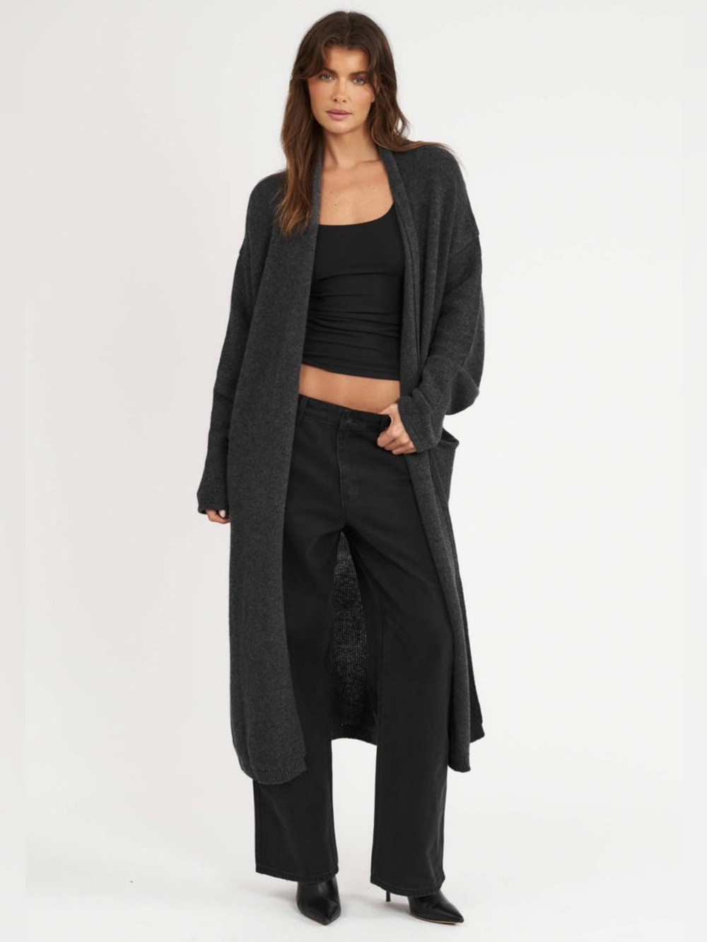 All Things Golden Women’s S/M The Cardigan Coat Charcoal Merino Cashmere Blend